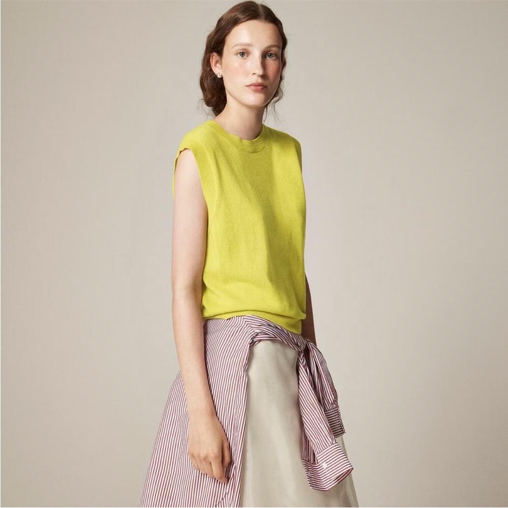 J Crew relaxed fit cashmere vest sweater (burnished chartreuse, small)